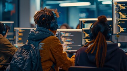 Digital Genius Students Diving into Coding in a Vibrant Computer Lab Session