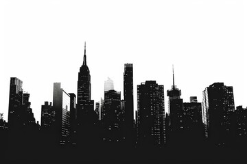 Fototapeta premium City skyline silhouette with various tall buildings at sunset