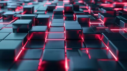 Obraz premium Futuristic Digital Grid with Glowing Red Lines, Technology Background