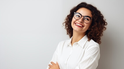 happy professional business woman, advertising job opportunities or good business services