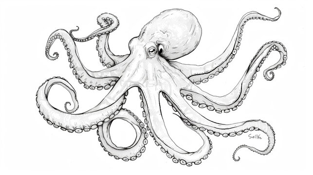 recommend clip art: Minimalist Line Art Drawing of an Octopus - Elegant Sea Creature Illustration