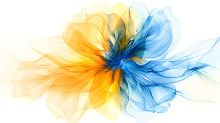 Fototapeta premium Abstract art of a flower in yellow and blue on a white background. closeup. high resolution 