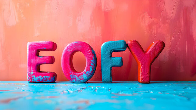 End of financial year colorful text, EOFY