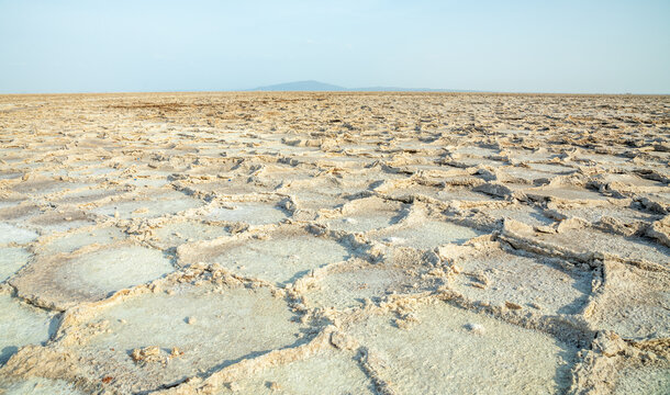 Karum white salt lake surface, Danakil Depression desert, Afar region, Ethiopia