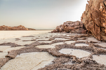 Karum white salt lake surface, Danakil Depression desert, Afar region, Ethiopia