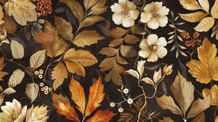 Autumn Cottagecore Boho Botanical Brown Vintage Print Design