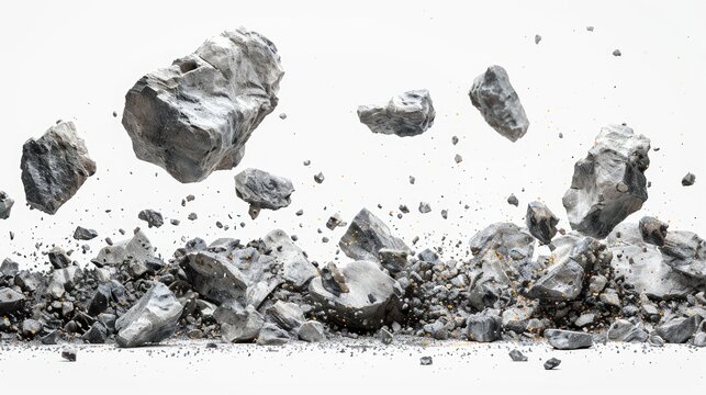 Flying Rocks And Debris In An Abstract Scene