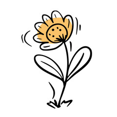 Chamomile flower on a white background. Doodle. Hand drawing.