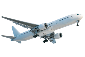 A PNG image of an airplane showcases a sleek, modern airliner in flight