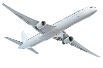 A PNG image of an airplane showcases a sleek, modern airliner in flight