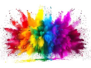 Craft an image with a vibrant and dynamic explosion of colored powder against a stark white background.