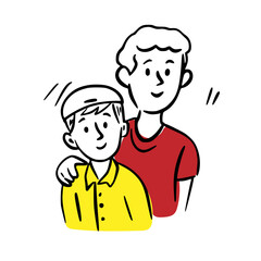 Father's Day. Father and son on a white background. Doodle. Hand drawing.