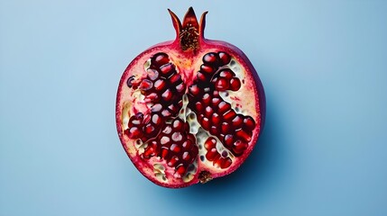 Pomegranate Seeds Cross Section Up Close On Minimalist Background (Generative AI)