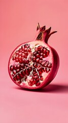 Pomegranate Seeds Cross Section Up Close On Minimalist Background (Generative AI)