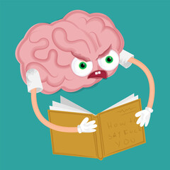 Brain in the form of a cartoon angry
