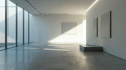 Obraz premium A large, bright, and spacious art gallery with natural light flooding the room.