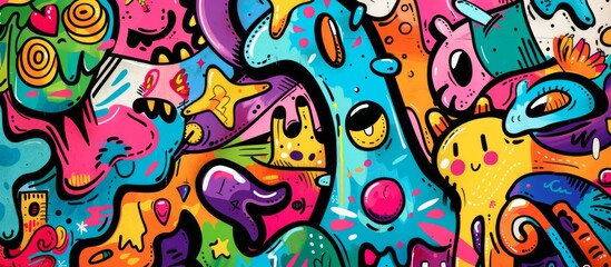 Colorful graffiti art design bright and cheerful background.