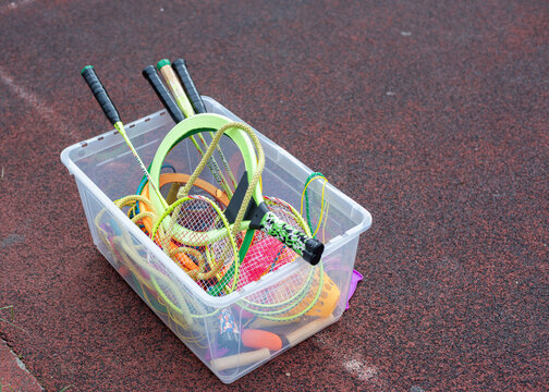 Sports Equipment on the School Playground, Physical Education Lesson
