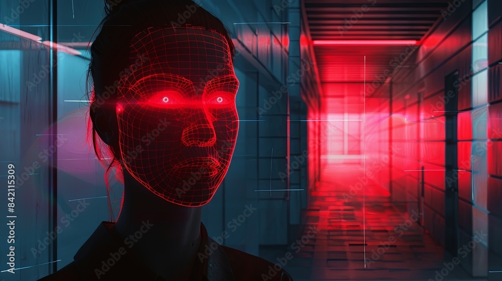Aufkleber a persons face is being scanned by a futuristic facial recognition system. the scan is being conduct