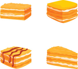 Vibrant set of four cartoonstyle layered cake illustrations, perfect for dessertthemed designs