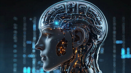 Obraz premium human brain with artificial intelligence futuristic connections