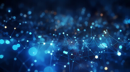 Glowing connections and network dots on blue background
