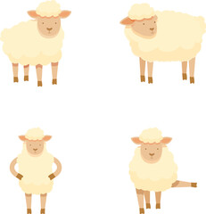 Collection of four adorable cartoon sheep in various poses, perfect for children's designs