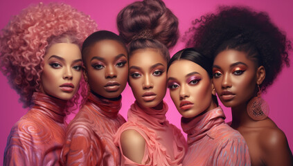 Obraz premium beautiful girls in pink, in the style of vibrant colorist, nul group, consumer culture, youthful energy, culturally diverse