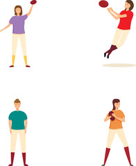 Four illustrations of individuals participating in different athletic exercises and sports