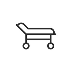 Medical bed on wheels, linear style icon. Represents hospital bed. Editable stroke width