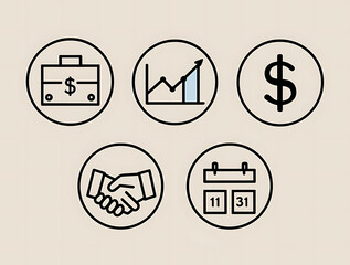 Fototapeta premium A set of five minimalist business-themed icons.
