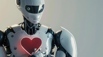 Naklejka premium Robot holding heart and shield as symbol of ethical and responsible AI. AI ethics