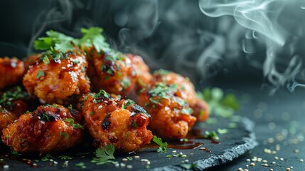 Delicious grilled chicken wings with garnish