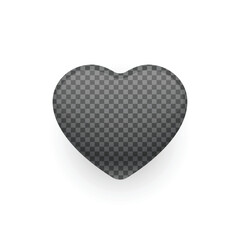 Glossy button in a shape of a heart with transparent pattern indicating a place for displaying a design. Mockup button in a shape of a heart. Template icon design. Vector illustration.
