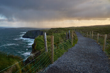 Burren Way leading away from the Cliffs of Moher, toward Doolin in the morning