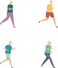 Collection of illustrations featuring senior men engaged in running or jogging, showcasing healthy lifestyle