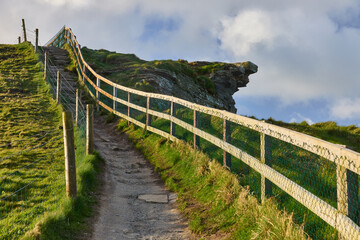 Burren Way trail to the top of the Cliffs of Moher in Ireland