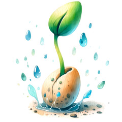 Seedling and Sprout Illustrations, various stages of seedling and sprout growth in different containers.

