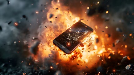Cell Phone Explosion, Burning Phone, Smartphone Engulfed In Flames, Mobile Phone In Fire Dramatic Photography