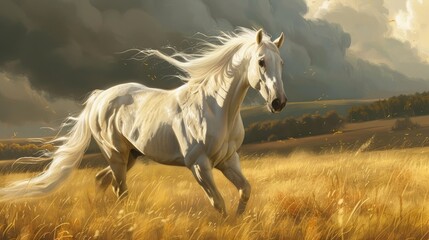 Fototapeta premium A Beautiful Horse Trots Across a Field