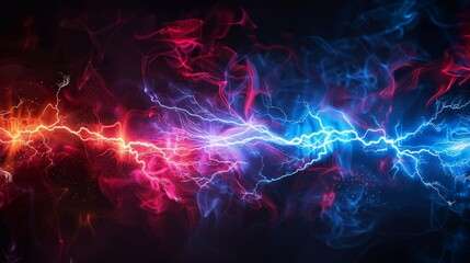 Vibrant Energy Lightning Clash with Red and Blue Electric Bolts
