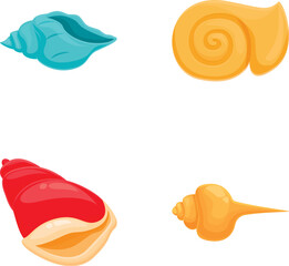 Vibrant and colorful cartoon sea shell collection with marine and oceanic design elements on a white background set of isolated seashell graphics and icons for beach and nature summer theme illustra