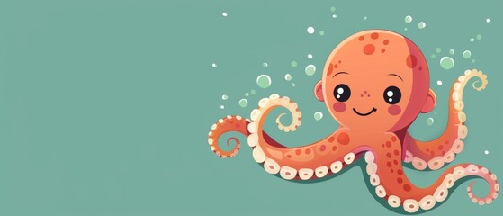Cheerful octopus. Colorful cartoon character. Illustration. Sweet. A Playful and Adorable Octopus. Perfect for Adding Whimsy and Charm to Your Graphic Design Projects.