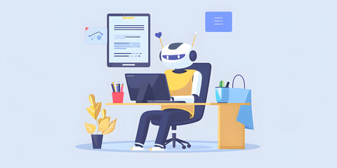 icon Illustration of Artificial intelligence chat bot with email icon LED on his screen, the chat bot connected to computer processing emails and answers. Ai Chatbots working and chatting