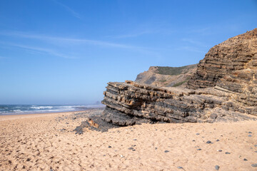 Rocky cliffs on Cordoama beach, Algarve, Portugal.