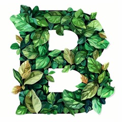 Fototapeta premium Letter B from branches and green leaves isolated. Easy to remove background.