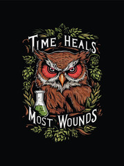 Obraz premium A captivating craft beer logo featuring an owl with glowing eyes surrounded by vivid hops and barley set against a black background