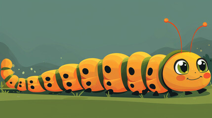 Fototapeta premium A colorful cartoon caterpillar with a cheerful expression, ideal for children's books and educational materials.