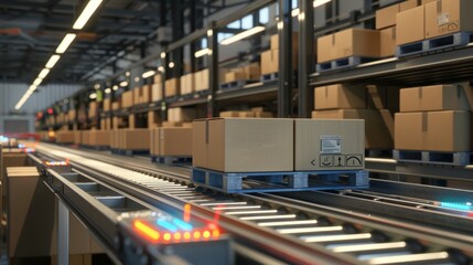 Naklejka premium Efficient Automation Streamlined Package Sorting in Action