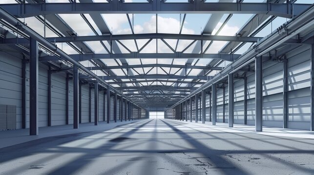 Industrial Elegance Steel Beams and Structures in a Modern Warehouse Construction Site